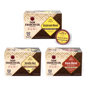Don Francisco's Bestsellers Coffee Pods Bundle - 12 Count of Vanilla Nut, Kona Blend, and Daybreak Blend