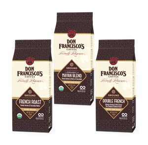 Don Francisco's Dark Roast Ground Coffee Bag Bundlle - Mayan Blend, French Roast, and Double French Coffees