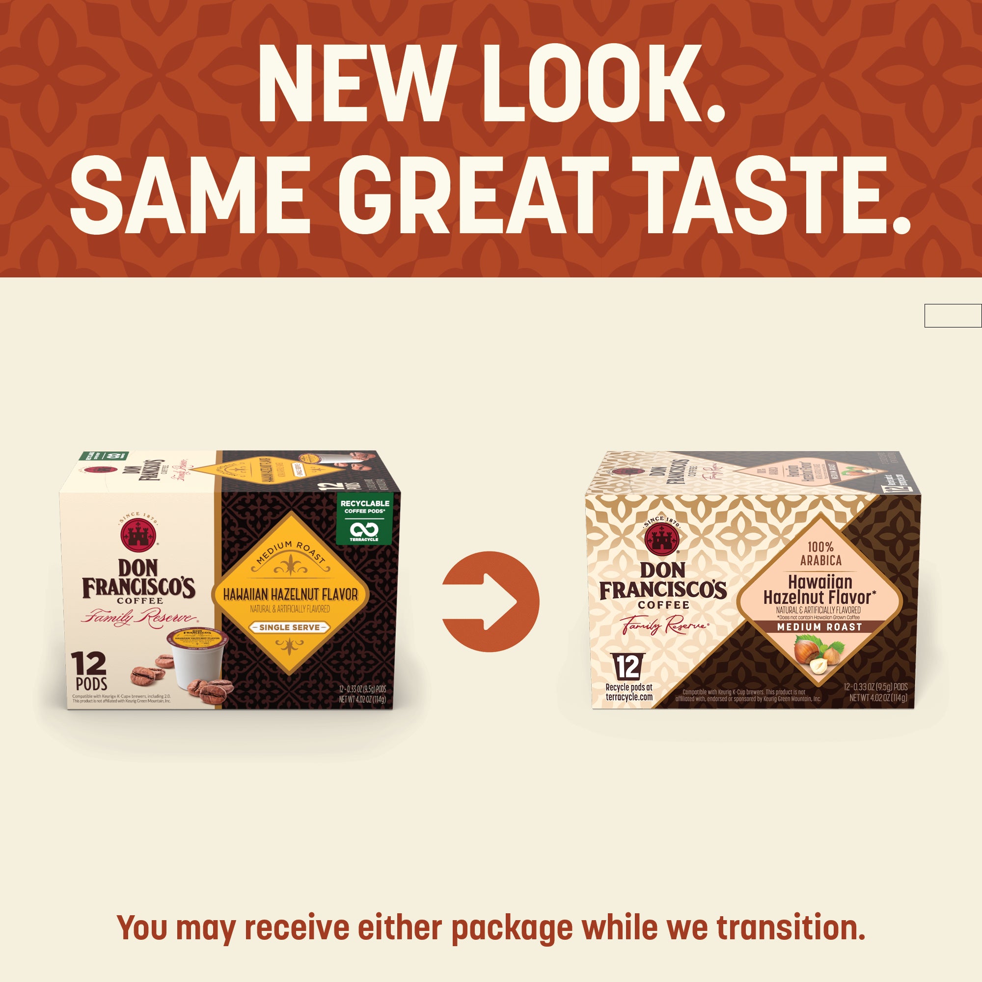 New Look. Same Great Taste. You may receive either package while we transition.