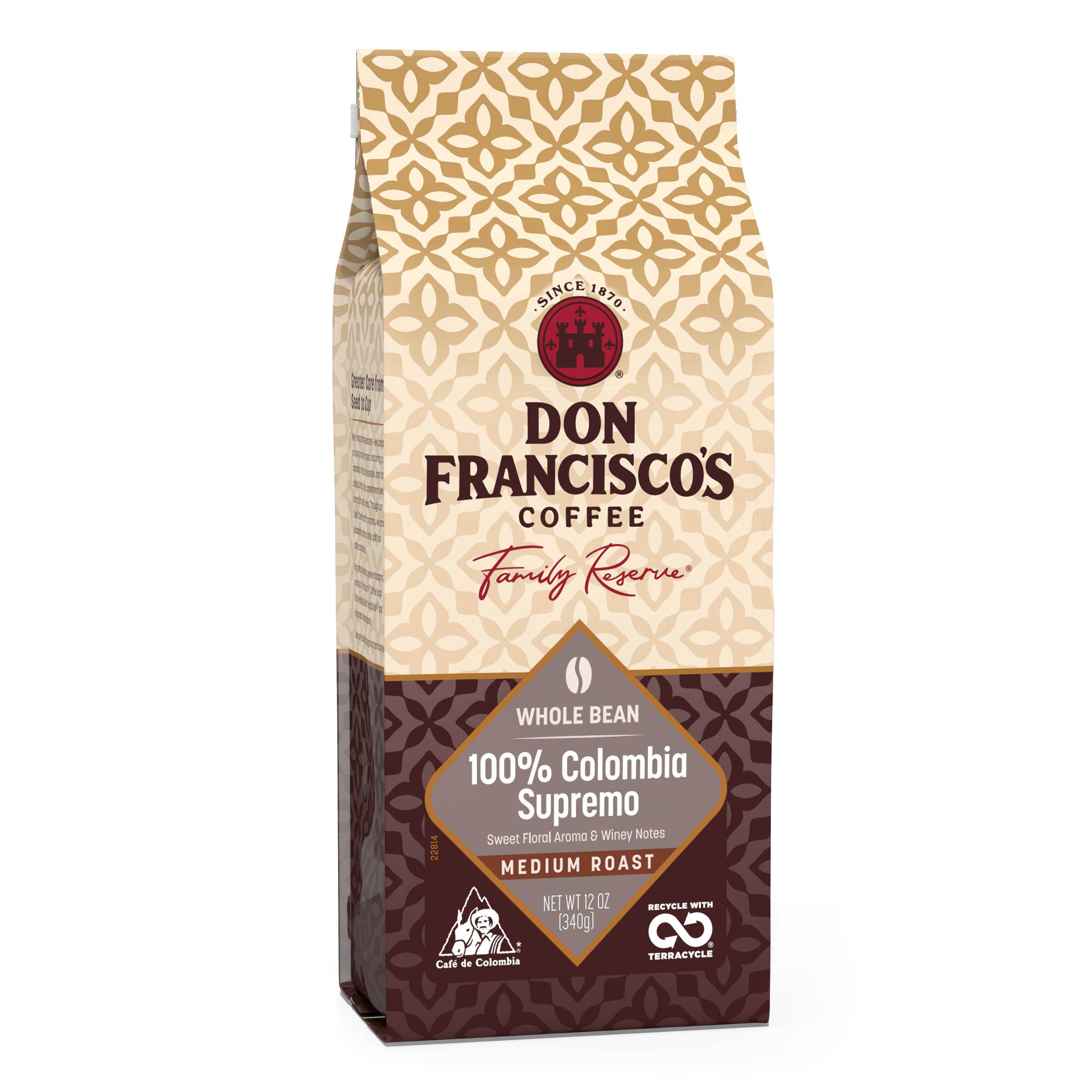 Don Francisco's 100% Colombia Supremo Whole Bean Coffee Bag - 12 oz.