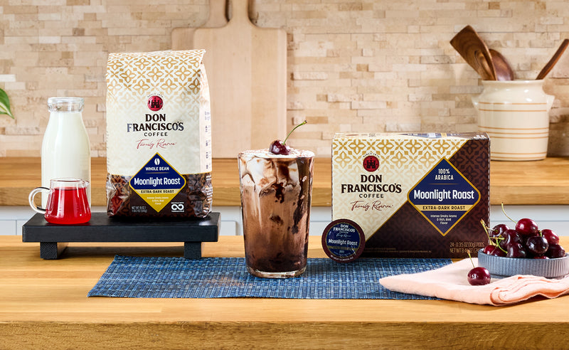 Dark Chocolate Cherry Iced Coffee Recipe with Don Francisco's Moonlight Roast coffee