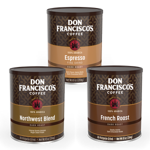 Don Francisco's Dark Roast Can Bundle with French Roast, Northwest Blend Dark, & Espresso Fine Grind Coffees