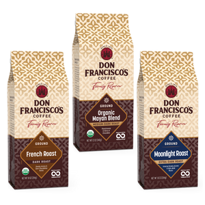 Don Francisco's Dark Roast Ground Coffee Bag Bundle - Mayan Blend, French Roast, and Moonlight Roast Coffees