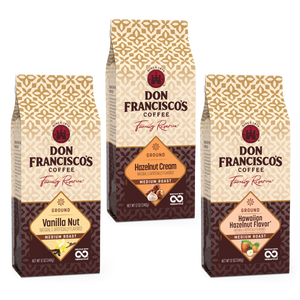 Don Francisco's Flavored Coffee Bundle with Vanilla Nut, Hawaiian Hazelnut Flavor, and Hazelnut Cream Ground Coffees