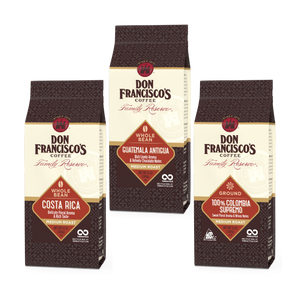 Don Francisco's Single Origin Coffee Bundle with Costa Rica, Guatemala Antigua, and 100% Colombia Supremo ground coffees
