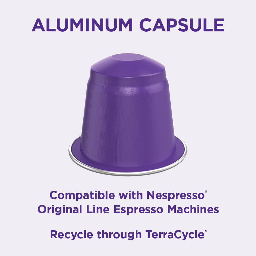 Don Francisco's Aluminum Espresso Capsule. Compatible with Nespresso Original Line Espresso Machines. Recyclable through TerraCycle.